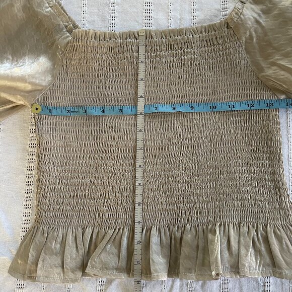 NEW Fancy shiny gold long sleeve top size L with sheer sleeves - Picture 9 of 11